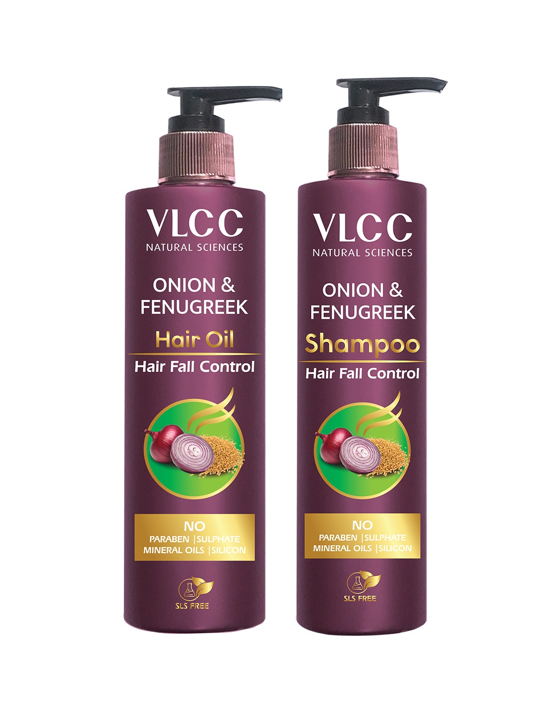 

VLCC Onion & Fenugreek Hair Oil 200ml & Shampoo 300ml Combo for Hair Fall Control, Burgundy