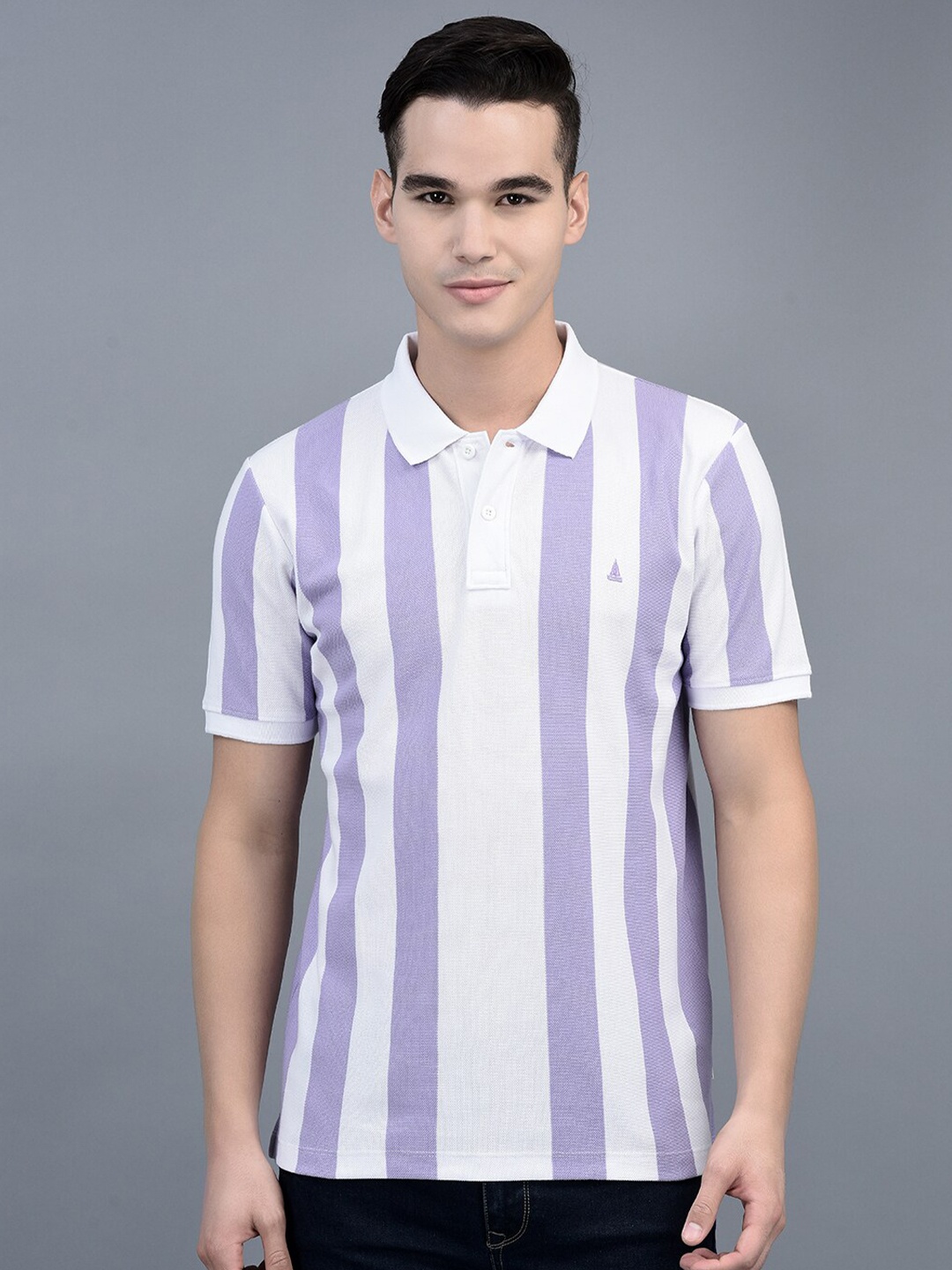 

CANOE Striped Polo Collar Cotton T-shirt, Lavender