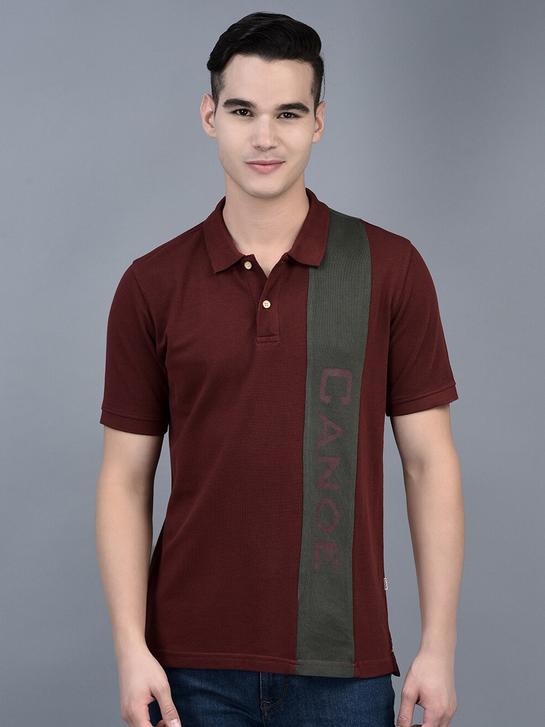 

CANOE Typography Printed Polo Collar Cotton T-shirt, Maroon