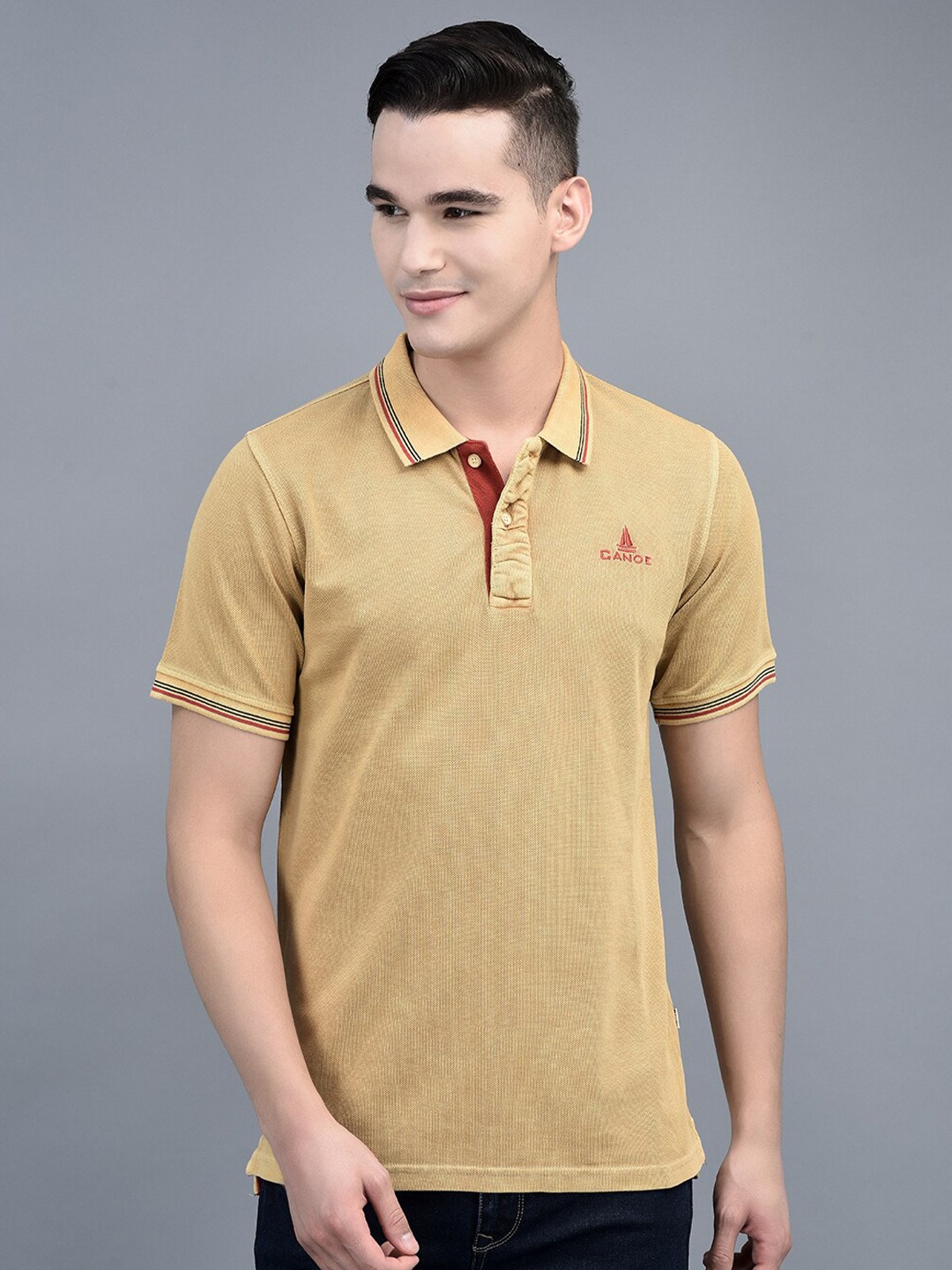 

CANOE Polo Collar Cotton T-shirt, Mustard