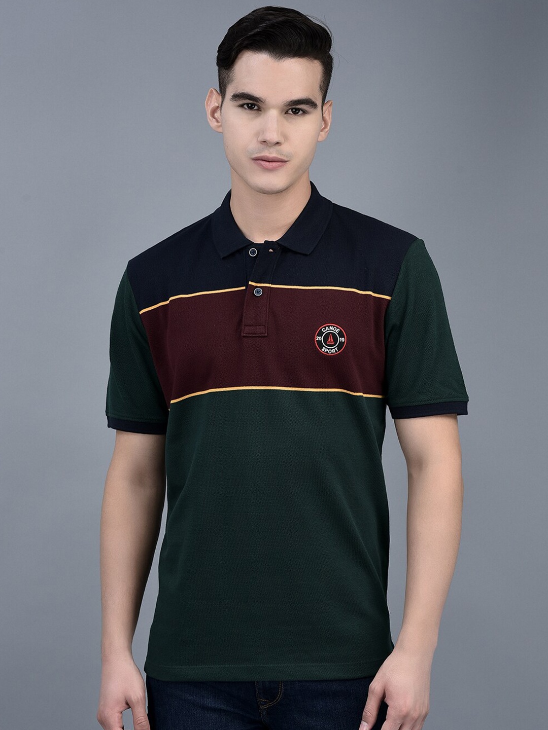

CANOE Colourblocked Polo Collar Cotton T-shirt, Blue