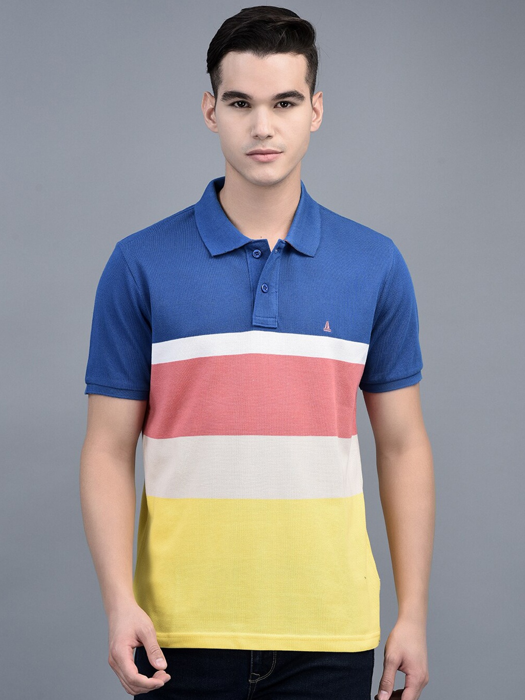 

CANOE Colourblocked Polo Collar Cotton T-shirt, Blue