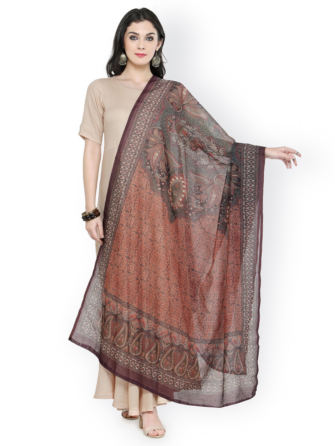 

Varanga Brown Printed Chanderi Dupatta
