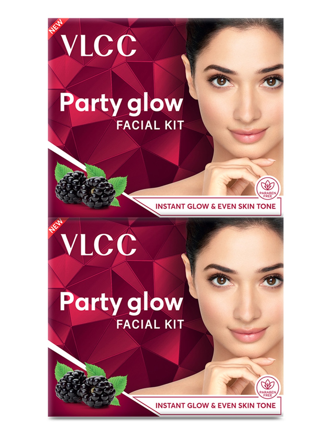 

VLCC Set of 2 Party Glow Single Facial Kit for Instant Glow - 60g each, Pink