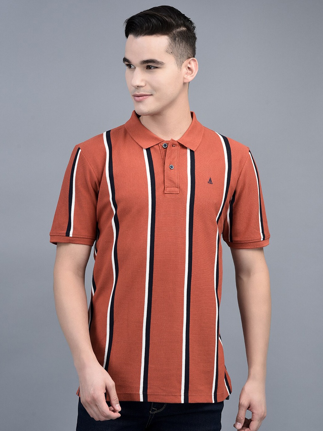 

CANOE Striped Polo Collar Cotton T-shirt, Orange