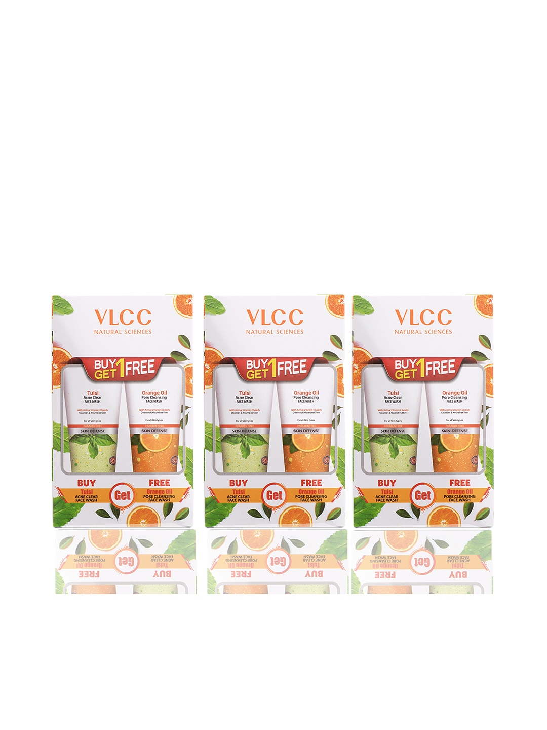 

VLCC Set of 3 Orange Oil Pore Cleansing & 3 Tulsi Acne Clear Face Wash - 150ml Each