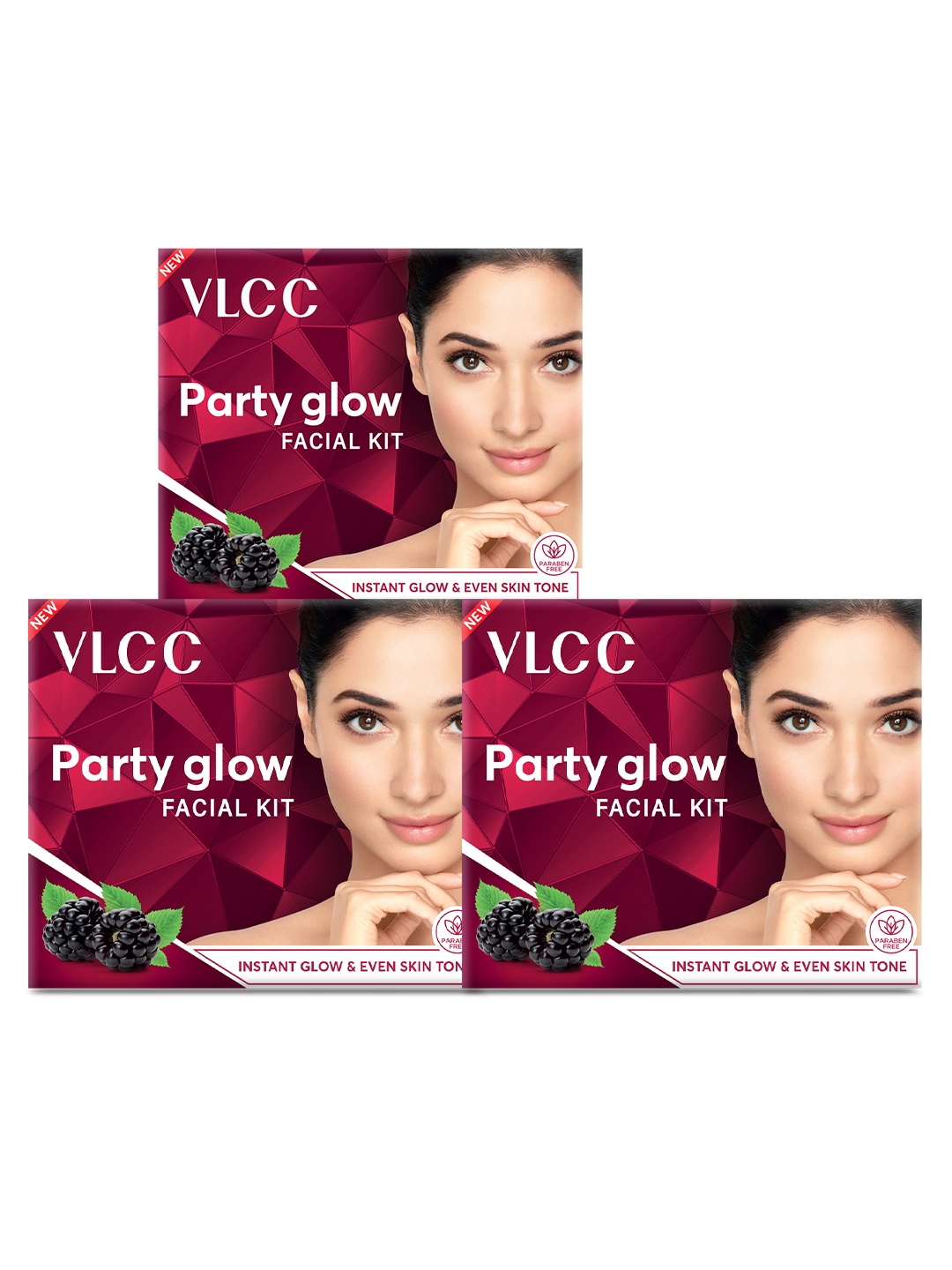 

VLCC Set of 3 Party Glow Single Facial Kit for Instant Glow - 60g each, Pink