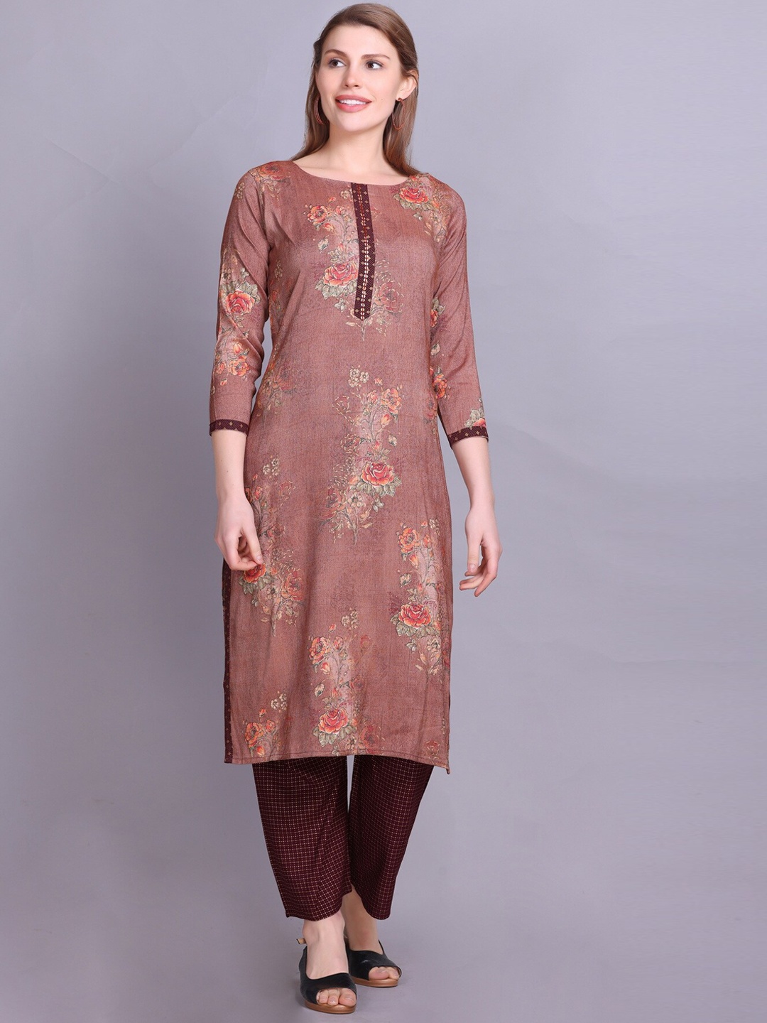 

Elthia Floral Printed Pure Cotton Kurta With Palazzos, Pink