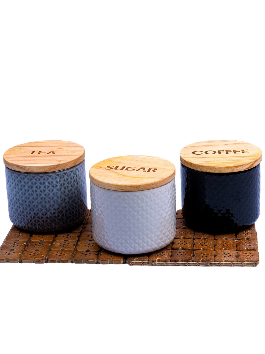 

Anko 3-Pcs Black & Grey Embossed Canisters - 300 ML Each