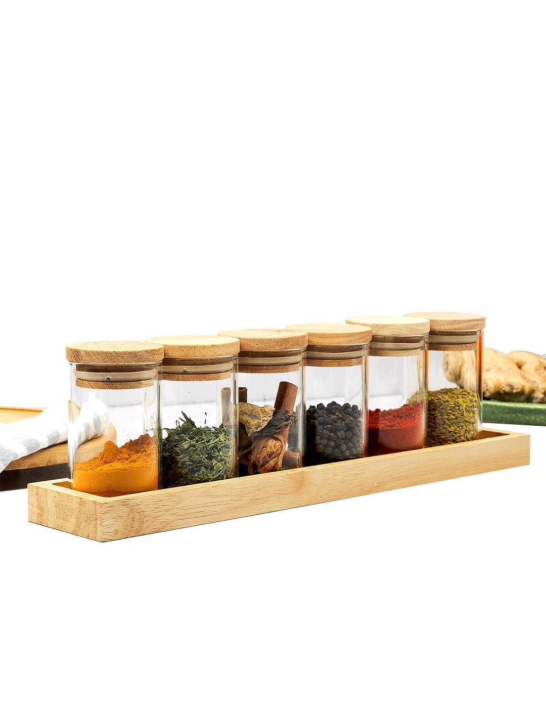 

Anko 6-Pcs Transparent Glass Jar With Wooden Tray - 90 ML Each