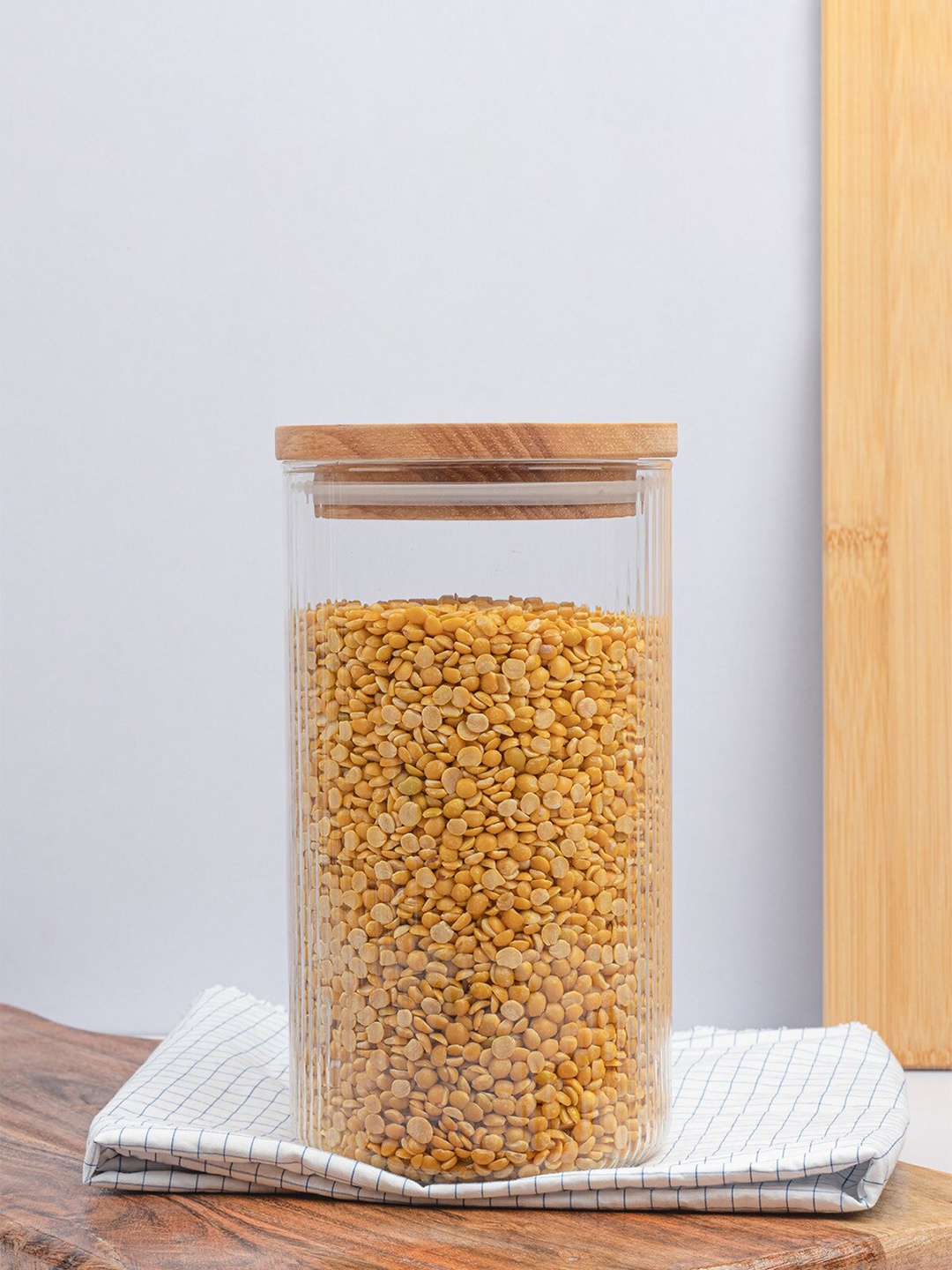 

Anko Transparent & Brown Glass Ribbed Canister 1L