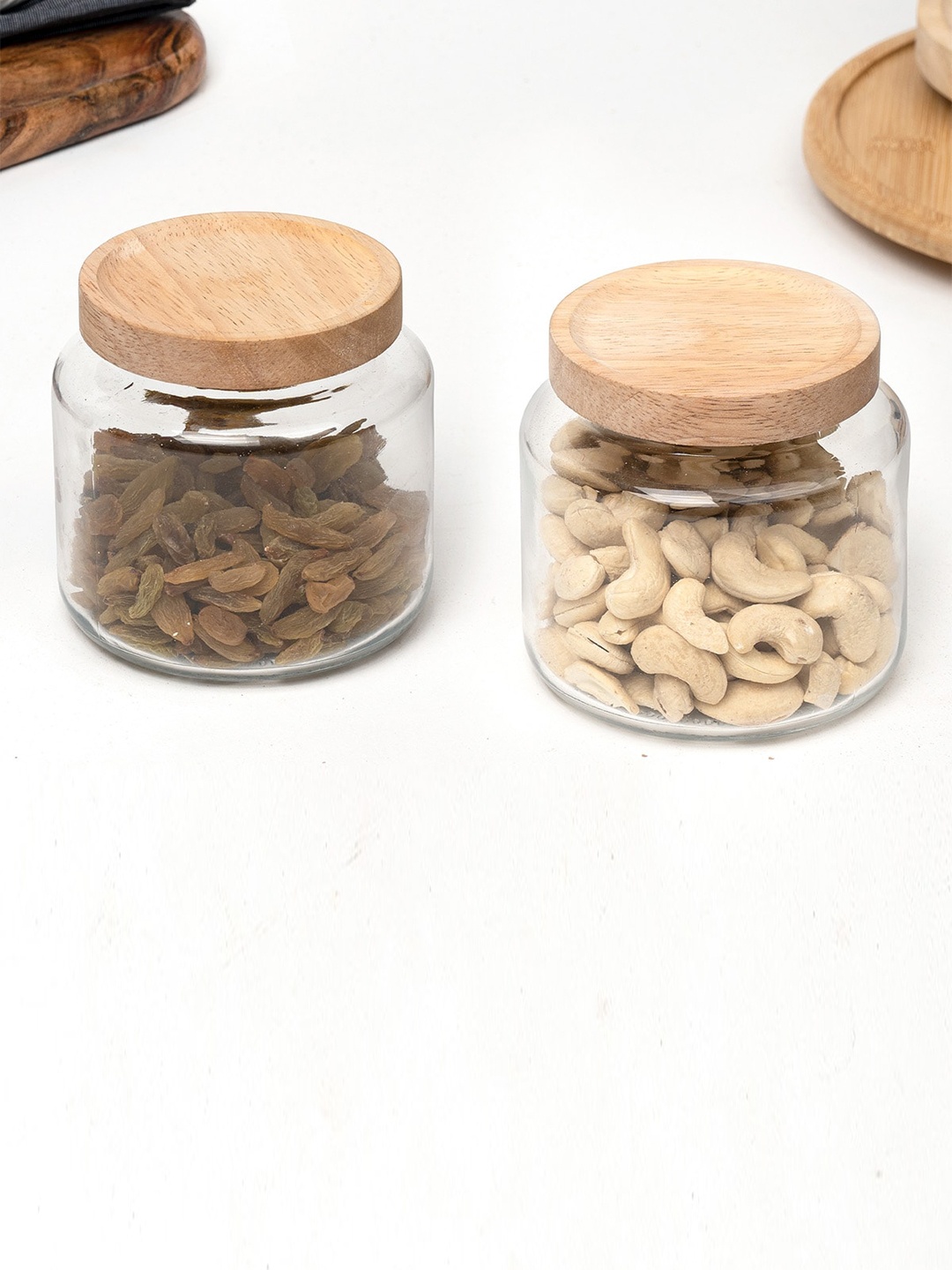 

Anko Set of 2 Transparent Glass Jar Wooden Lid 550ml