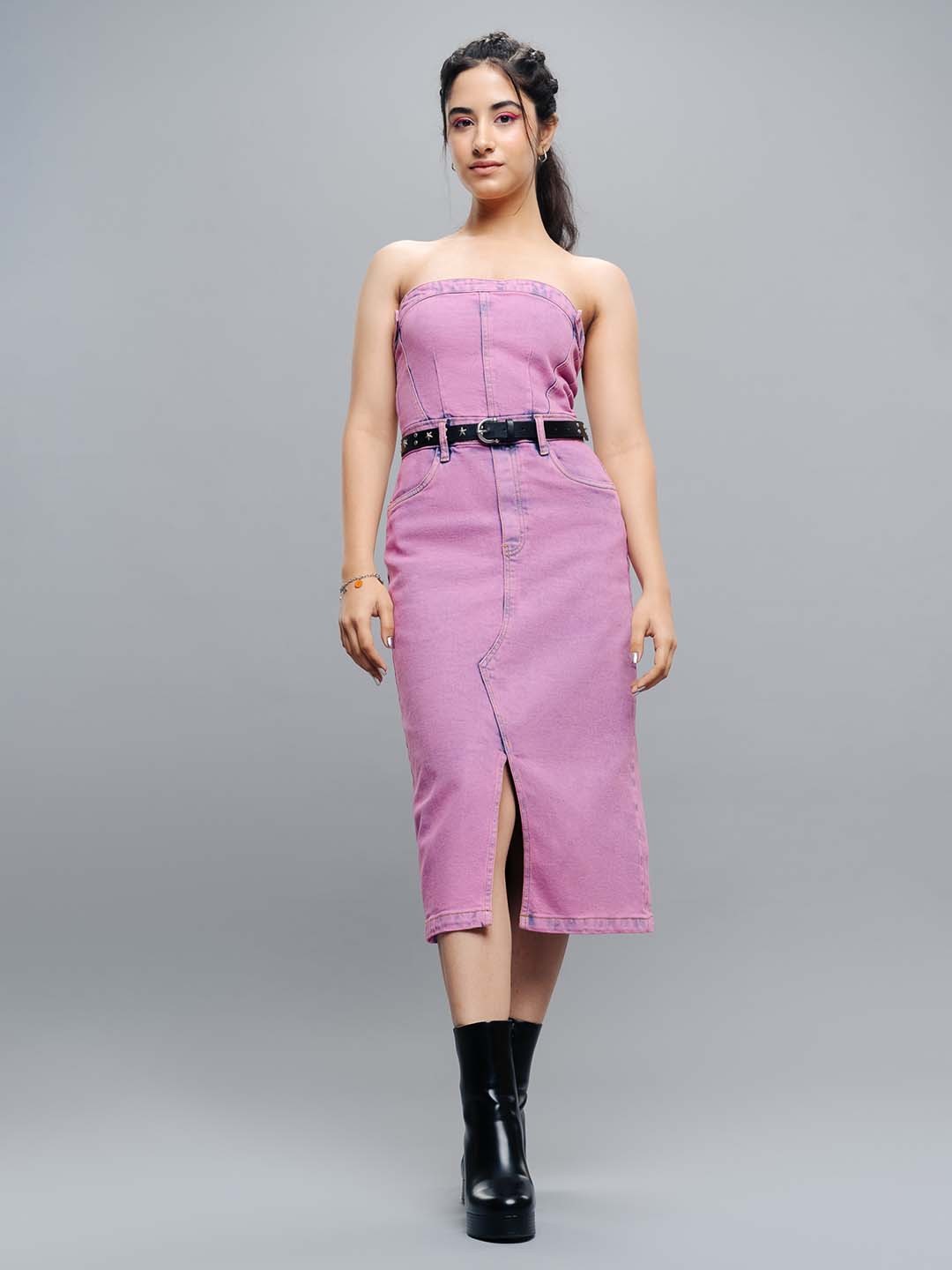 

FREAKINS Pink Strapless Sheath Dress