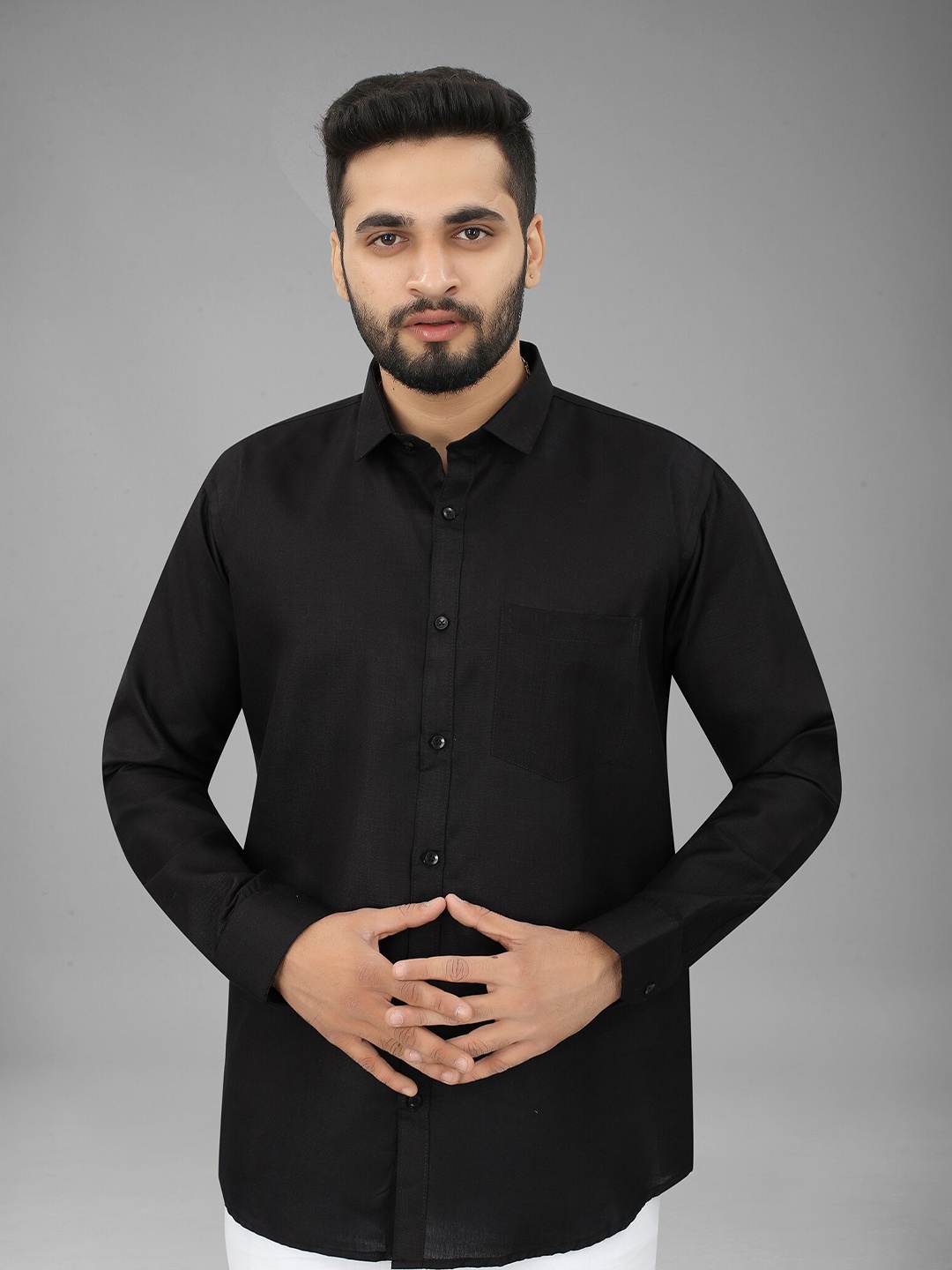 

N N ENTERPRISE Comfort Opaque Spread Collar Casual Shirt, Black