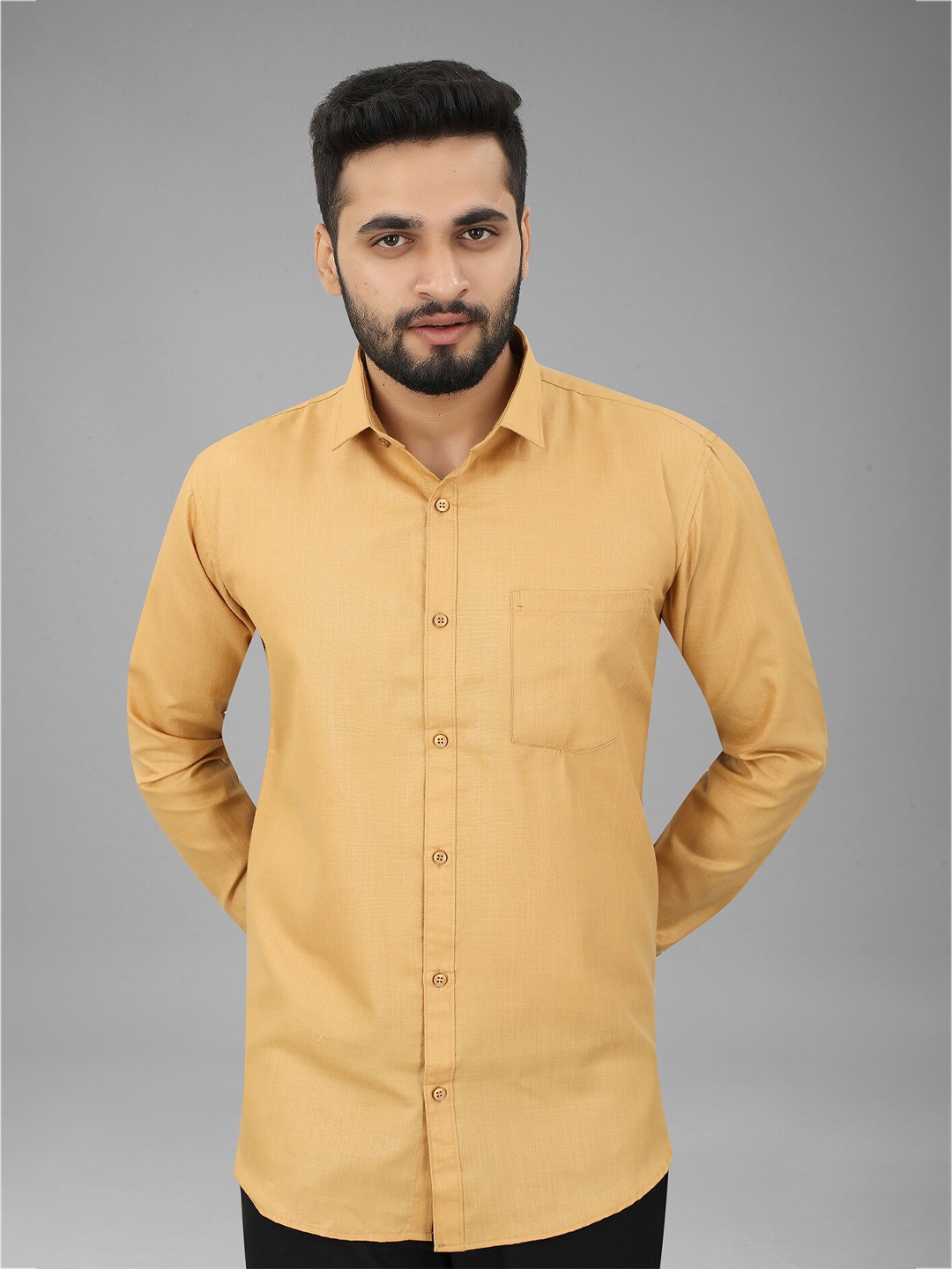 

N N ENTERPRISE Comfort Opaque Spread Collar Casual Shirt, Yellow