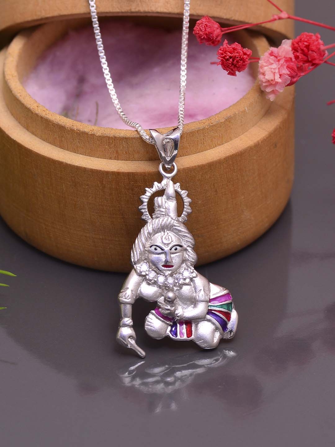 

Abhooshan Pure 92.5 Sterling Silver Bal Gopal Shaped Pendant With Chain