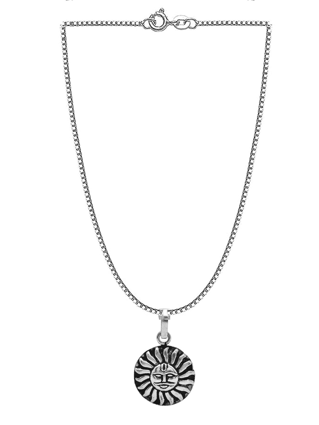 

Abhooshan Unisex Pure 92.5 Sterling Silver Surya Shaped Pendant With Chain