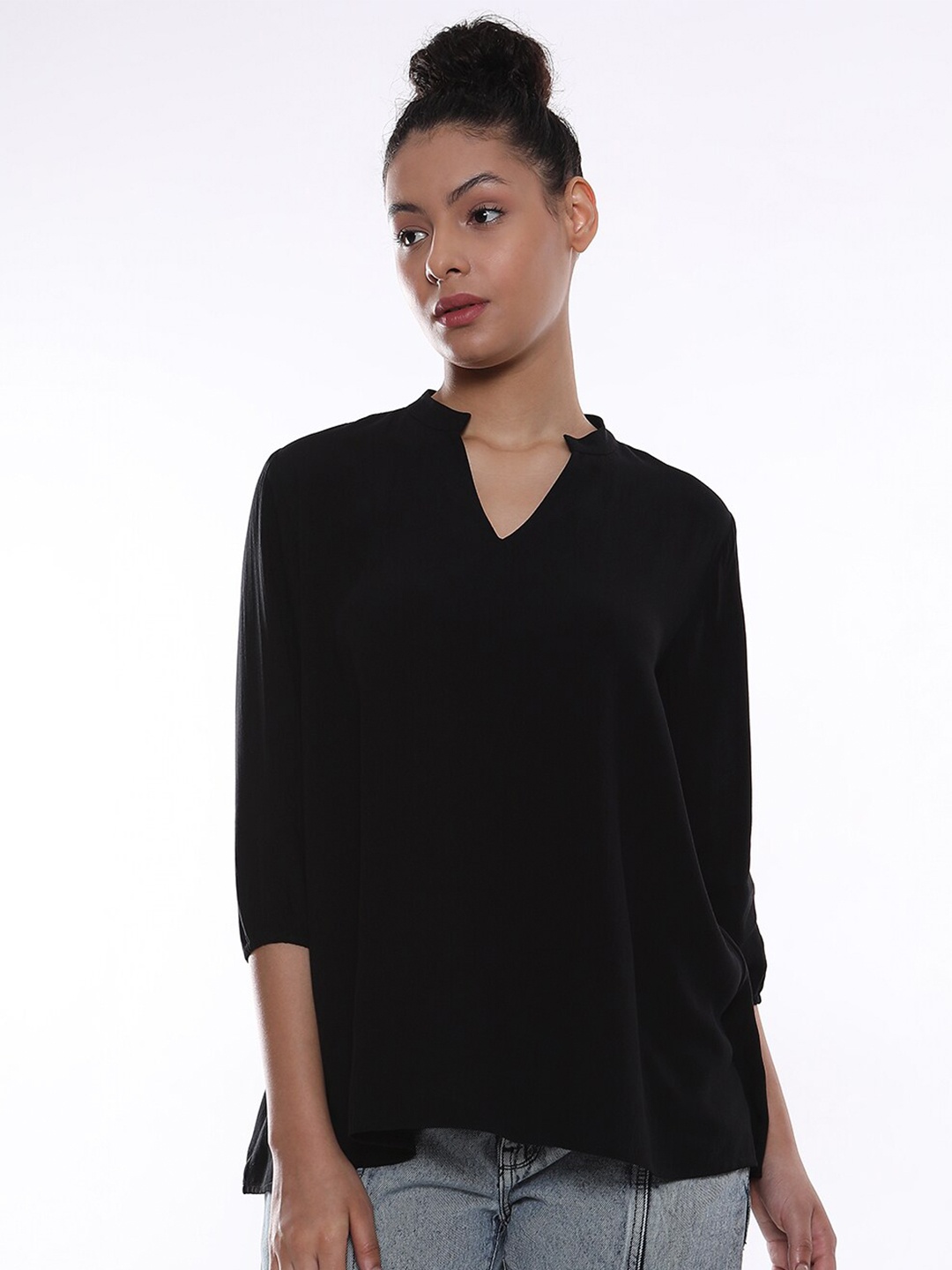 

Gazillion Mandarin Collar Regular Top, Black