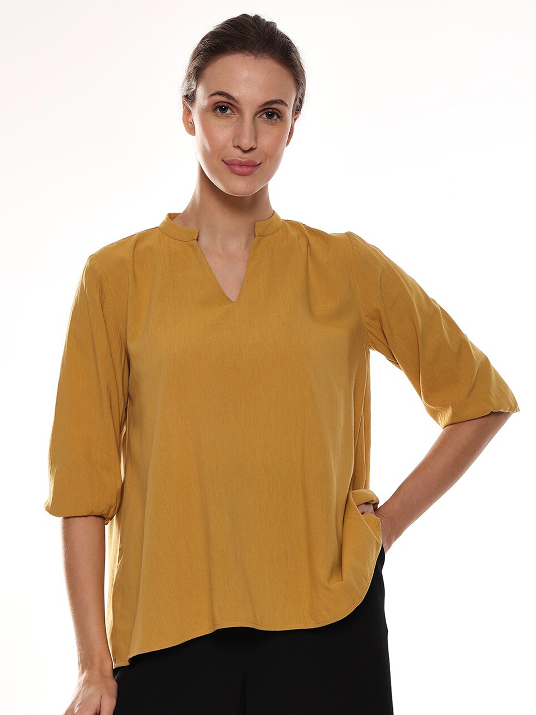 

Gazillion Mandarin Collar Regular Top, Yellow