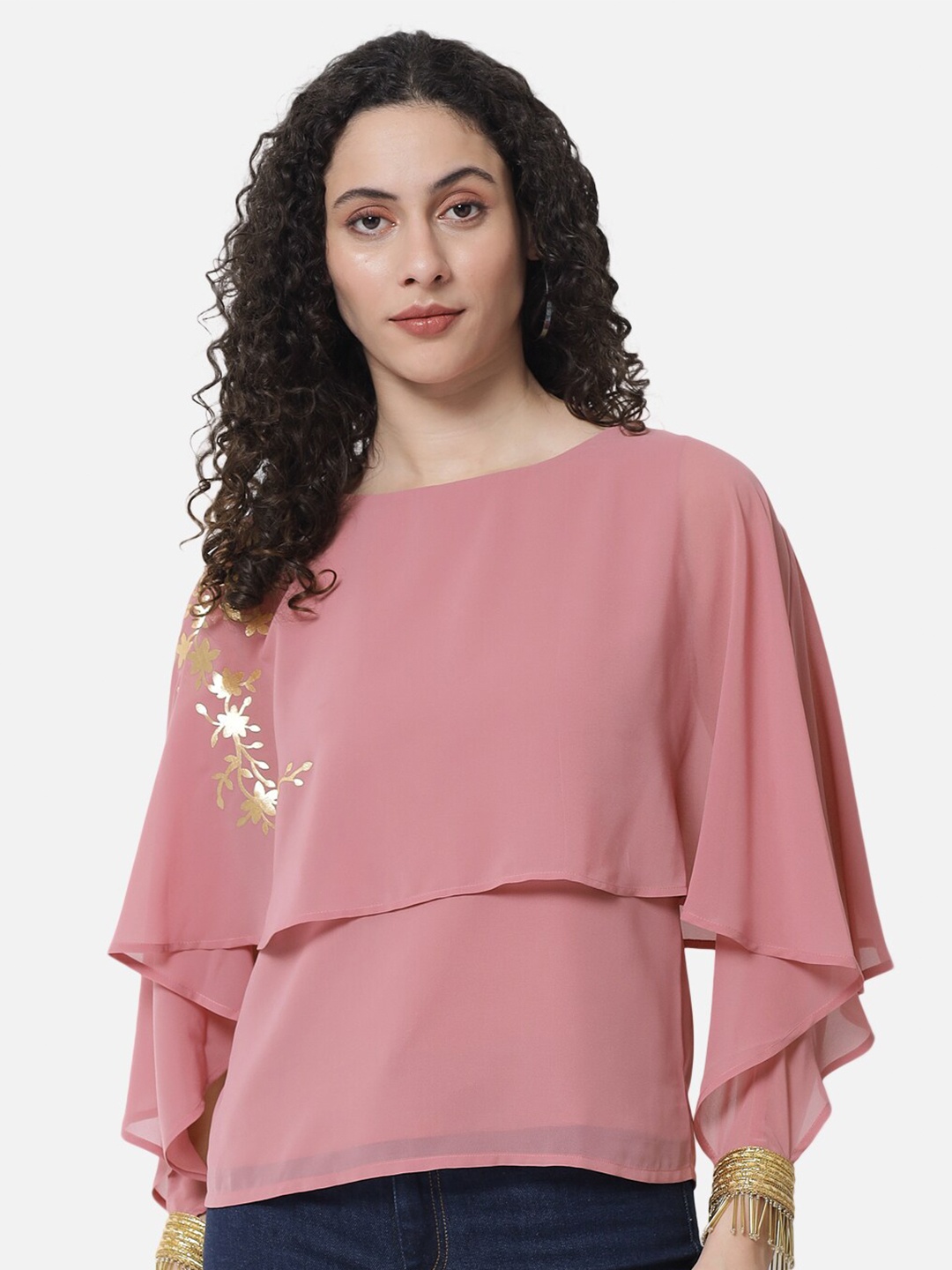 

BAESD Flutter Sleeve Georgette Top, Pink