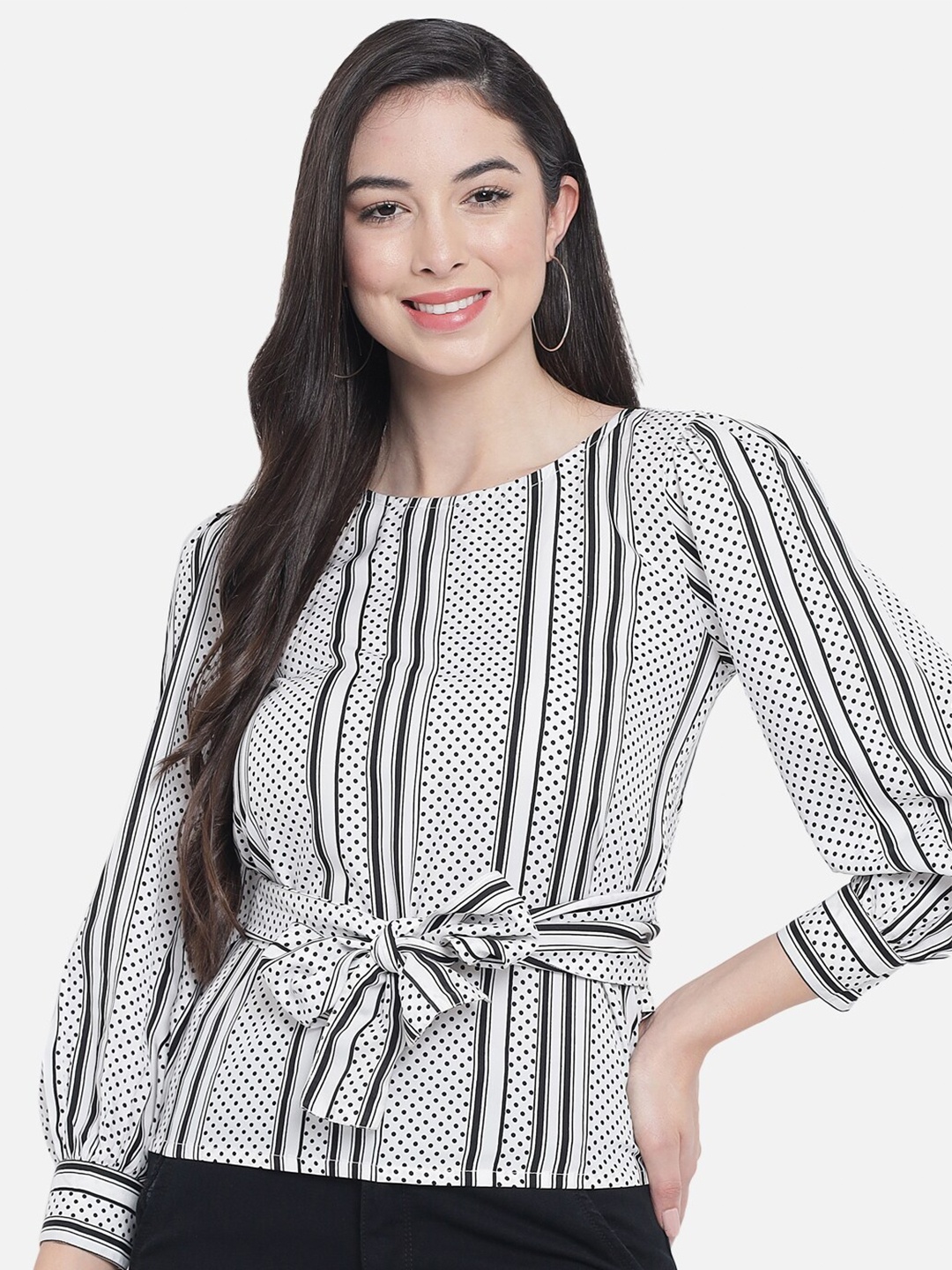 

BAESD Polka Dot Printed Regular Top, Black