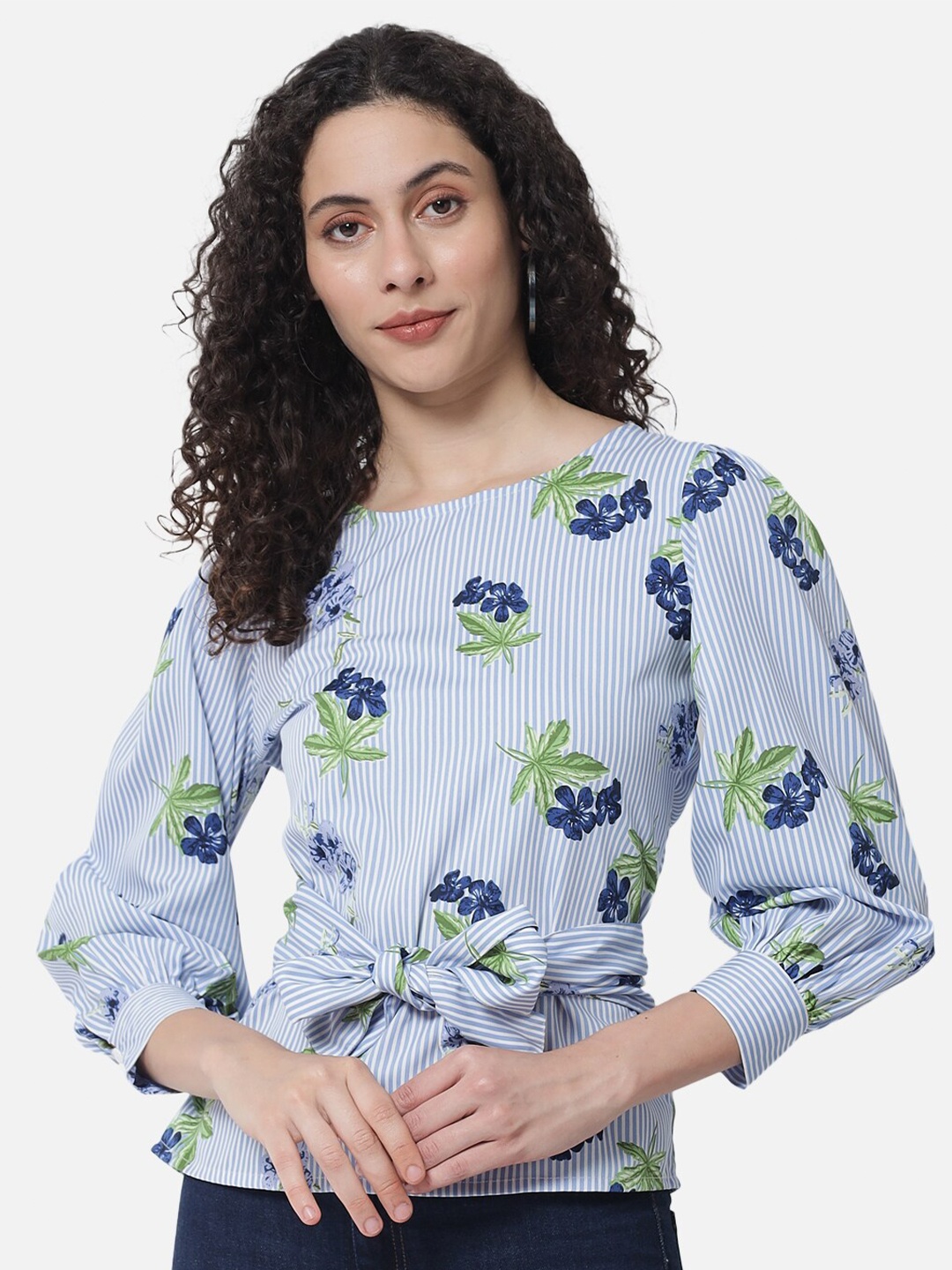

BAESD Striped Cuff Sleeves Top, Blue