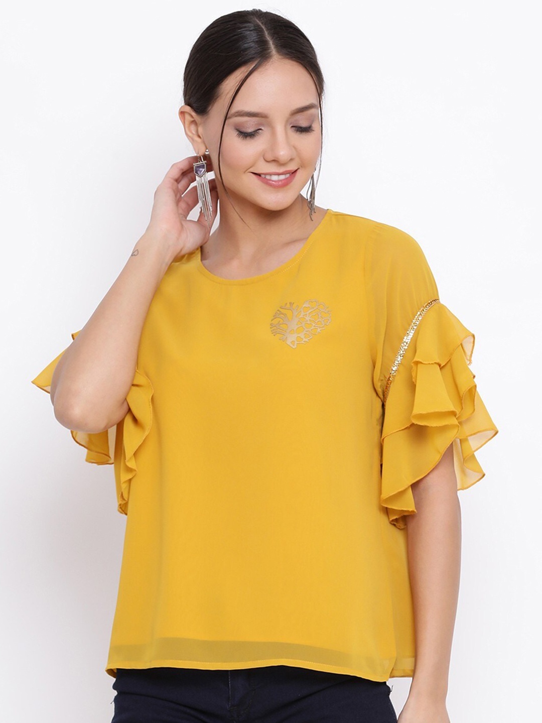 

BAESD Flutter Sleeve Georgette Top, Yellow