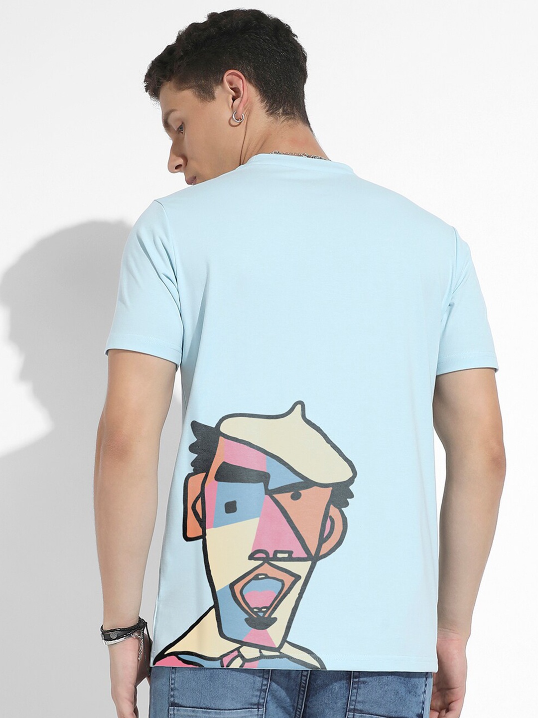 

Campus Sutra Blue Graphic Printed Cotton T-shirt