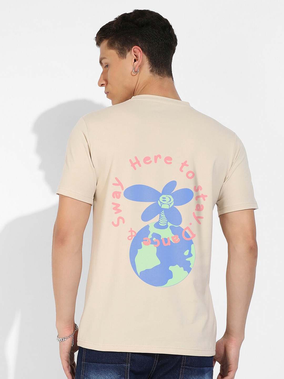 

Campus Sutra Graphic Printed Cotton Casual T-shirt, Beige