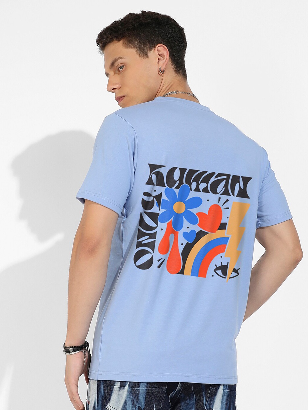 

Campus Sutra Blue Graphic Printed Cotton T-shirt