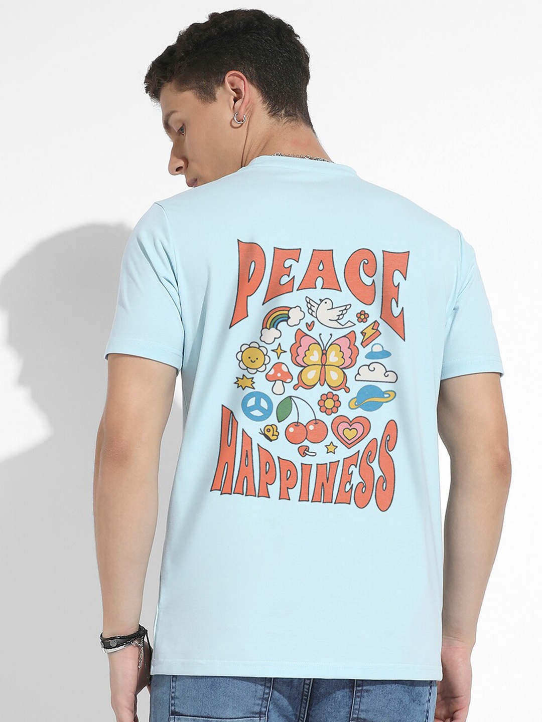 

Campus Sutra Blue Typography Printed Cotton Casual T-shirt