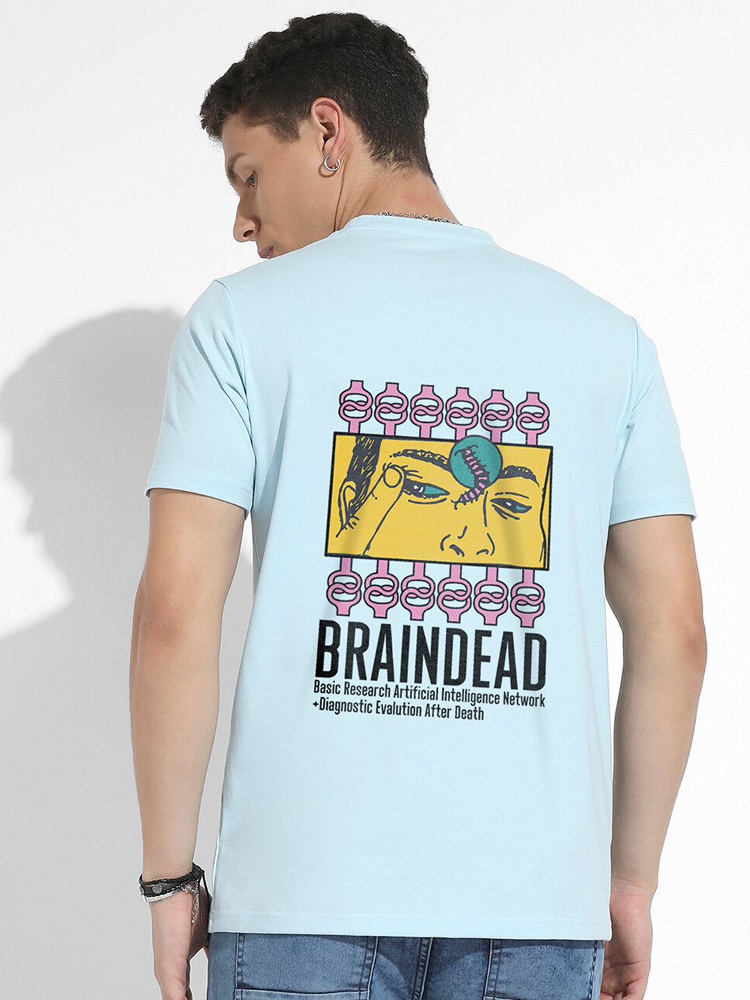 

Campus Sutra Blue Graphic Printed Cotton Casual T-shirt