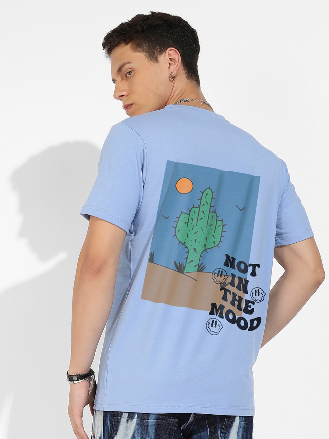

Campus Sutra Blue Graphic Printed Cotton Casual T-shirt