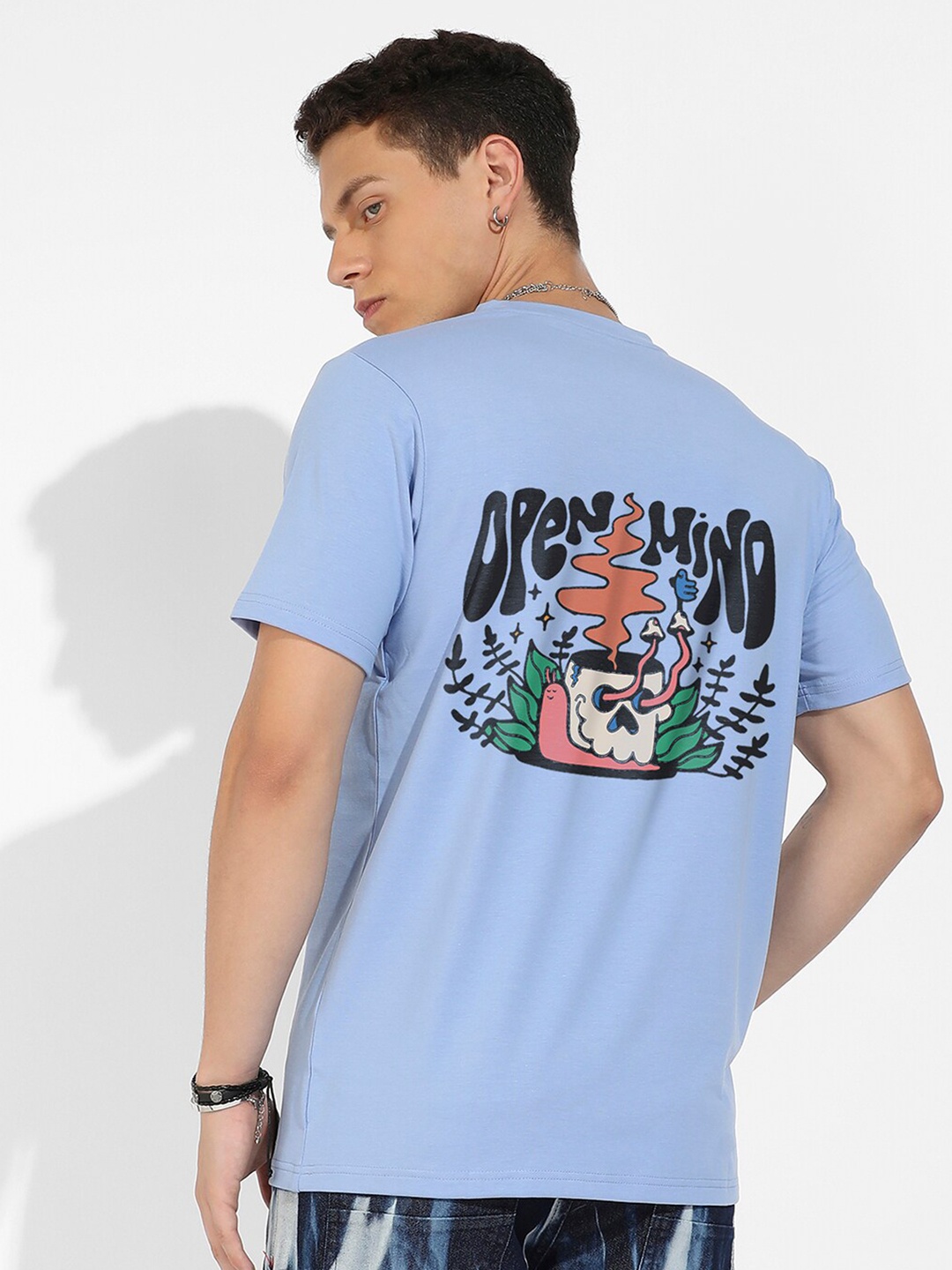 

Campus Sutra Blue Graphic Printed Cotton T-shirt