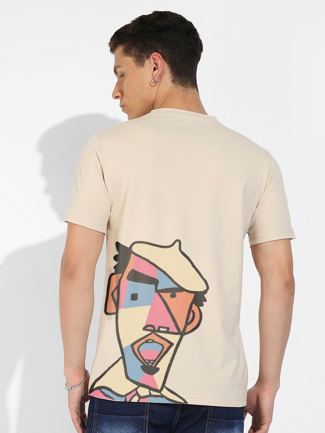 

Campus Sutra Beige Graphic Printed Cotton T-shirt