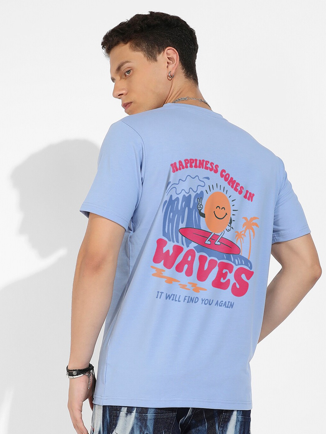 

Campus Sutra Blue Graphic Printed Cotton T-shirt