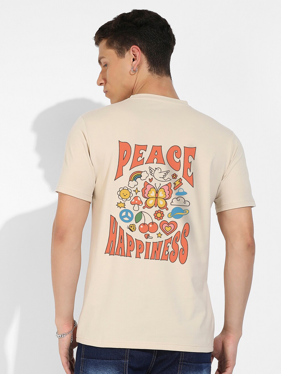

Campus Sutra Beige Graphic Printed Cotton T-shirt