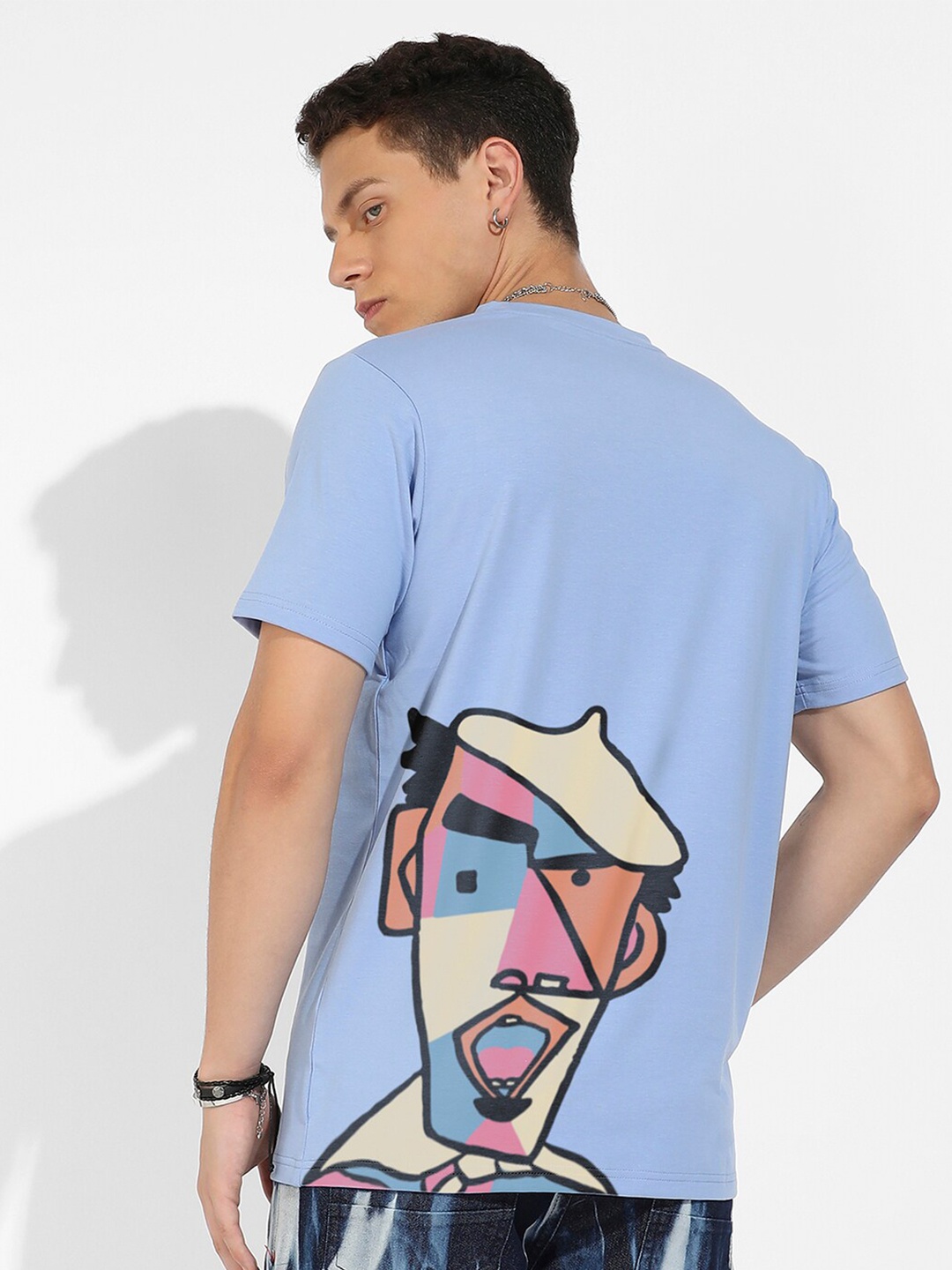 

Campus Sutra Blue Graphic Printed Cotton T-shirt