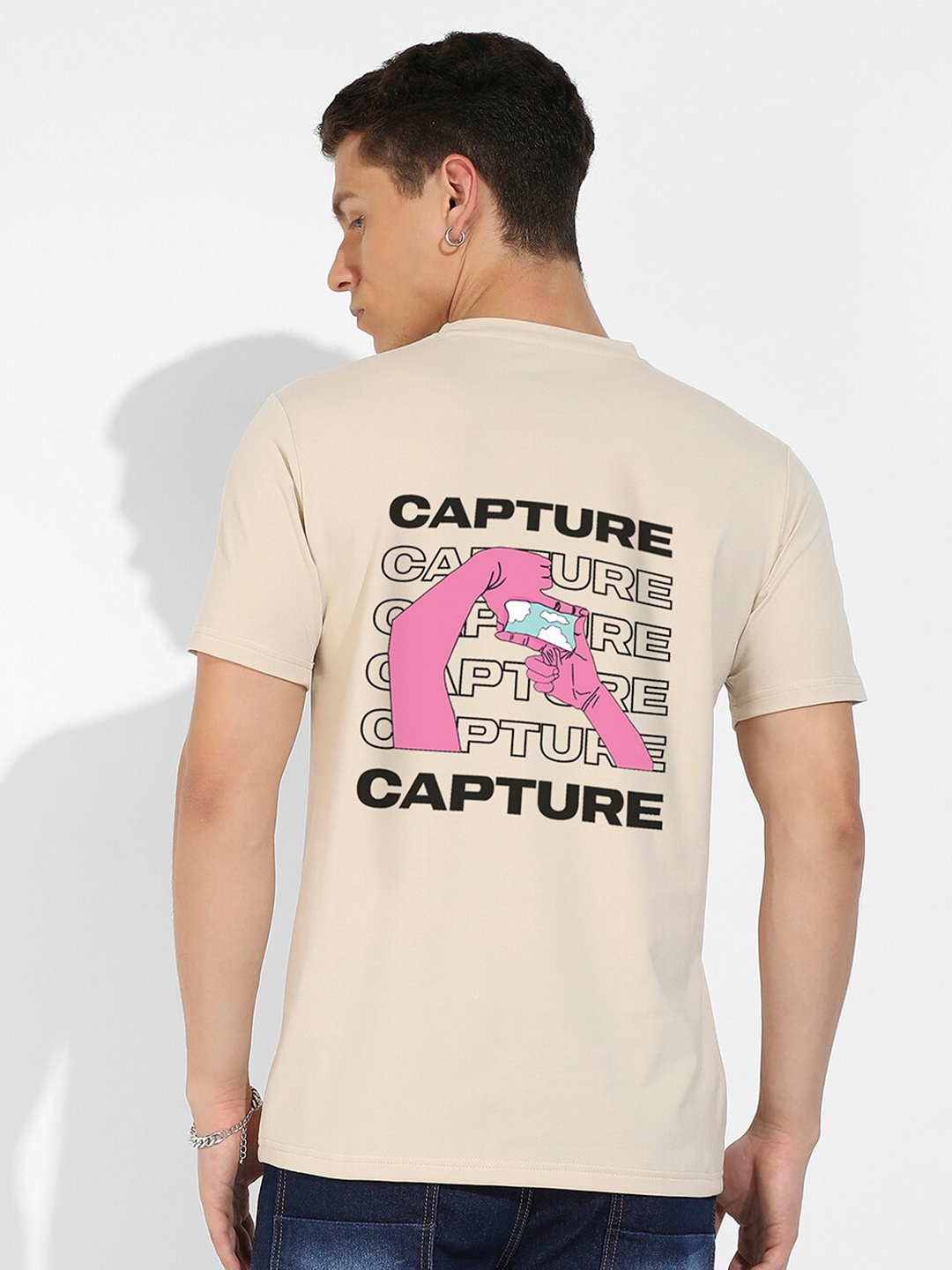 

Campus Sutra Beige Graphic Printed Cotton T-shirt