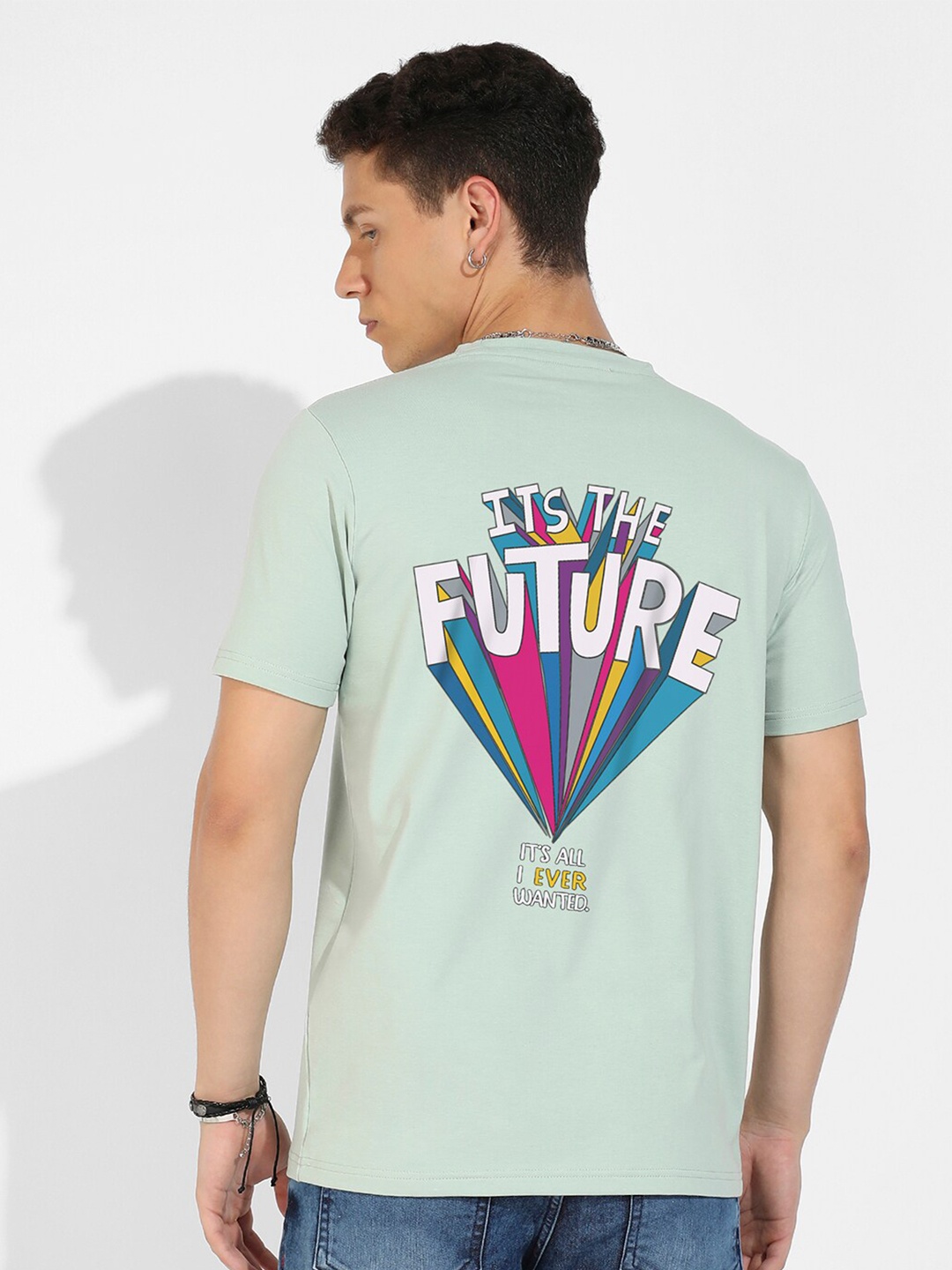 

Campus Sutra Green Graphic Printed Round Neck Cotton T-shirt