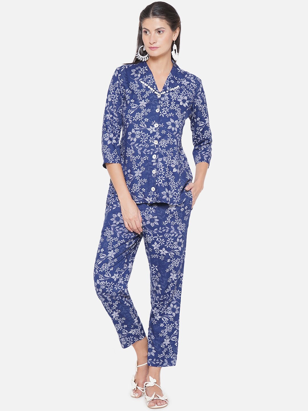 

bellamia Printed Shirt With Trouser Co-Ords, Blue