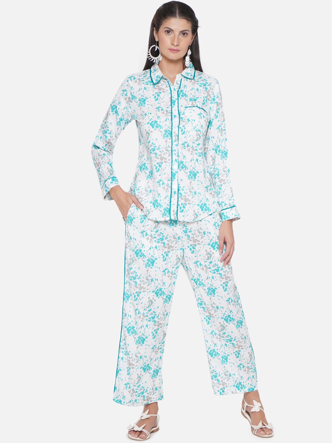 

bellamia Floral Printed Liva Shirt & Trousers, White