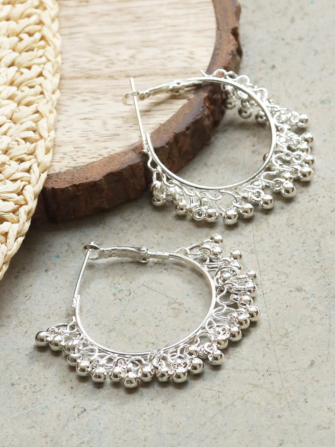 

Ayesha Silver-Plated Tasselled Circular Hoop Earrings