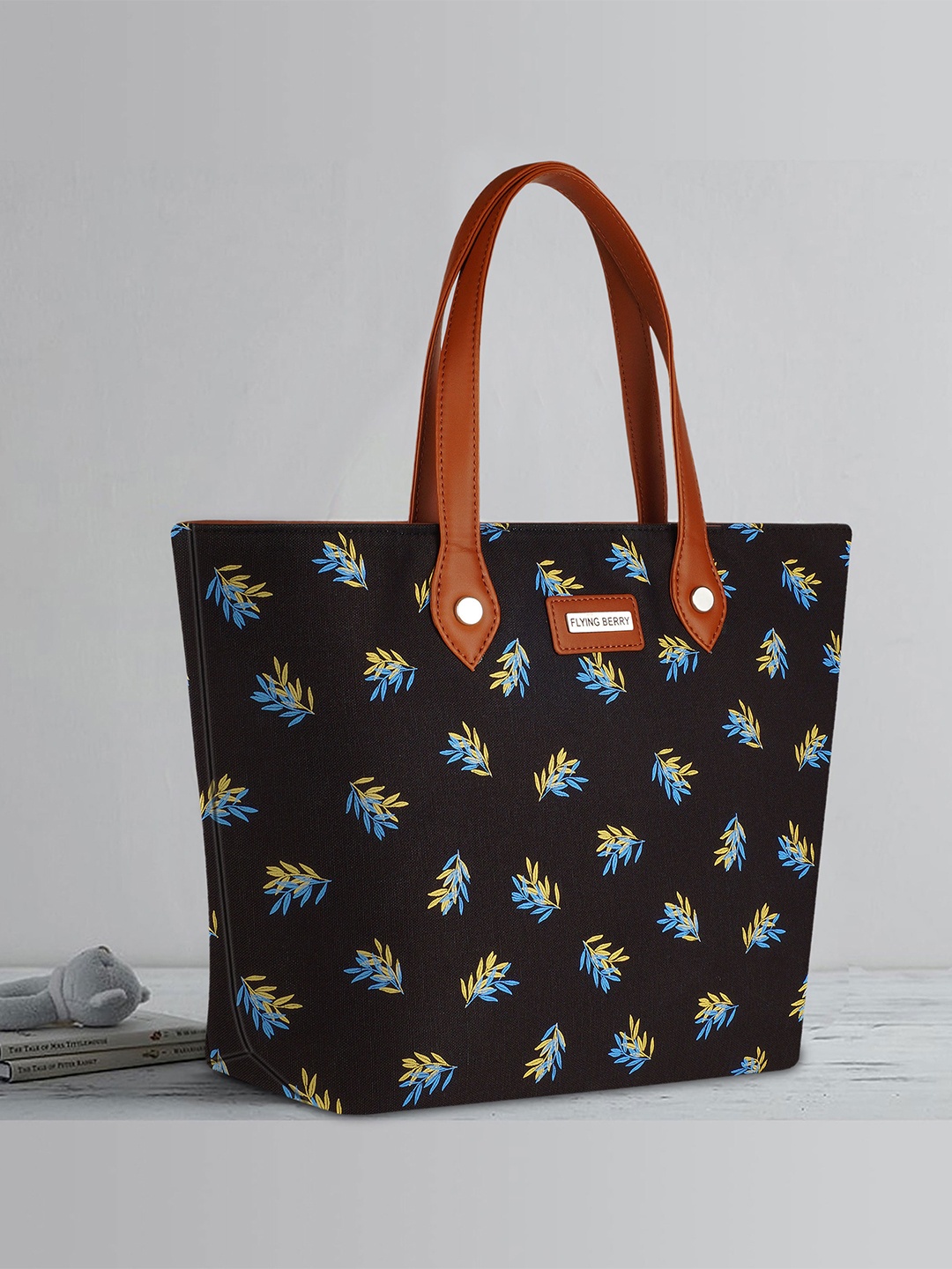 

FLYING BERRY Floral Printed Shopper Tote Bag, Black