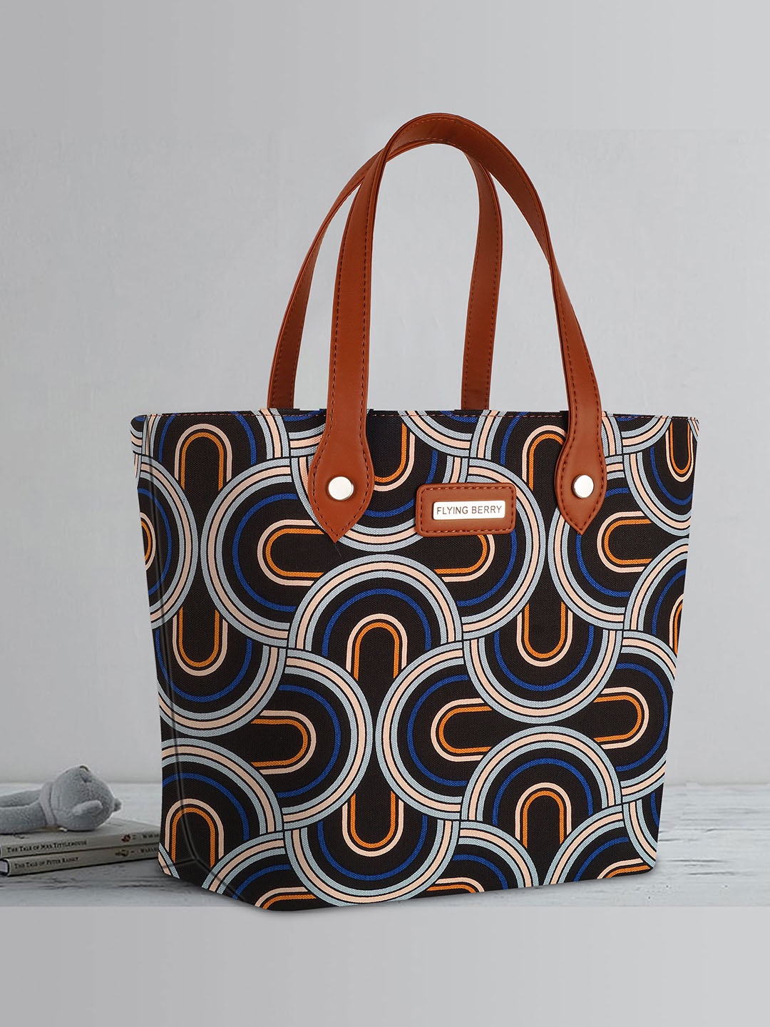 FLYING BERRY Graphic Printed Shopper Canvas Tote Bag, Black