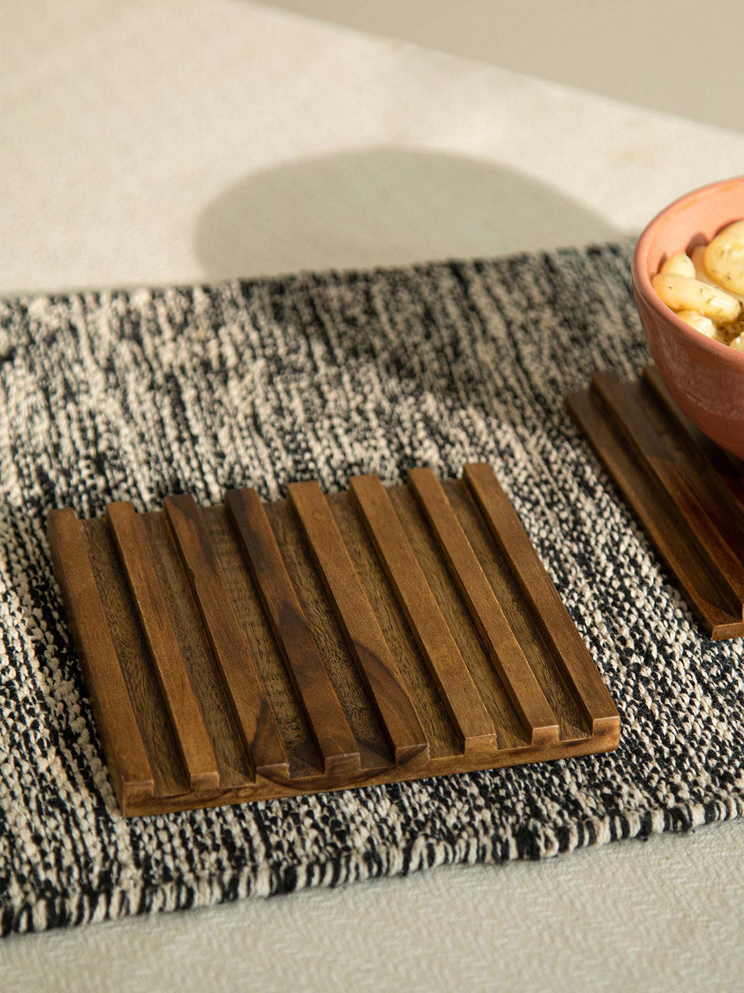 

ellementry 3 Pcs Brown Laimai Wooden Square Trivet