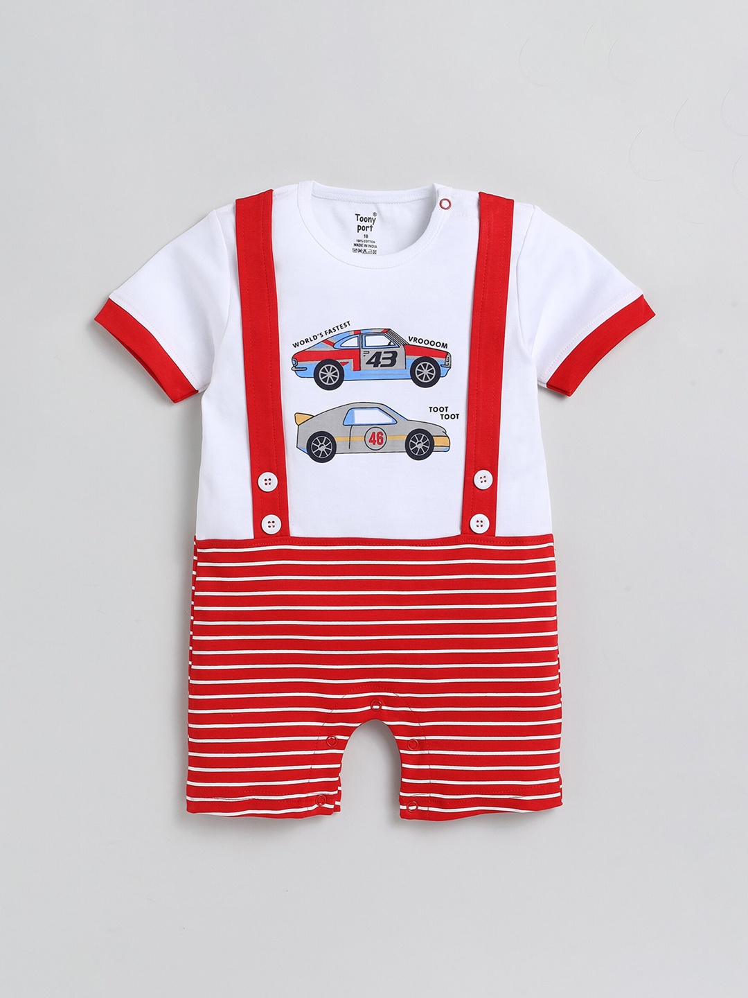 

Toonyport Infants Printed Cotton Romper, Red
