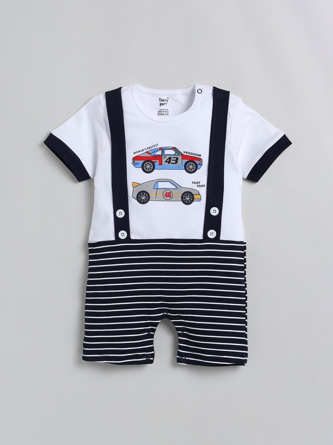 

Toonyport Infants Printed Cotton Romper, Navy blue