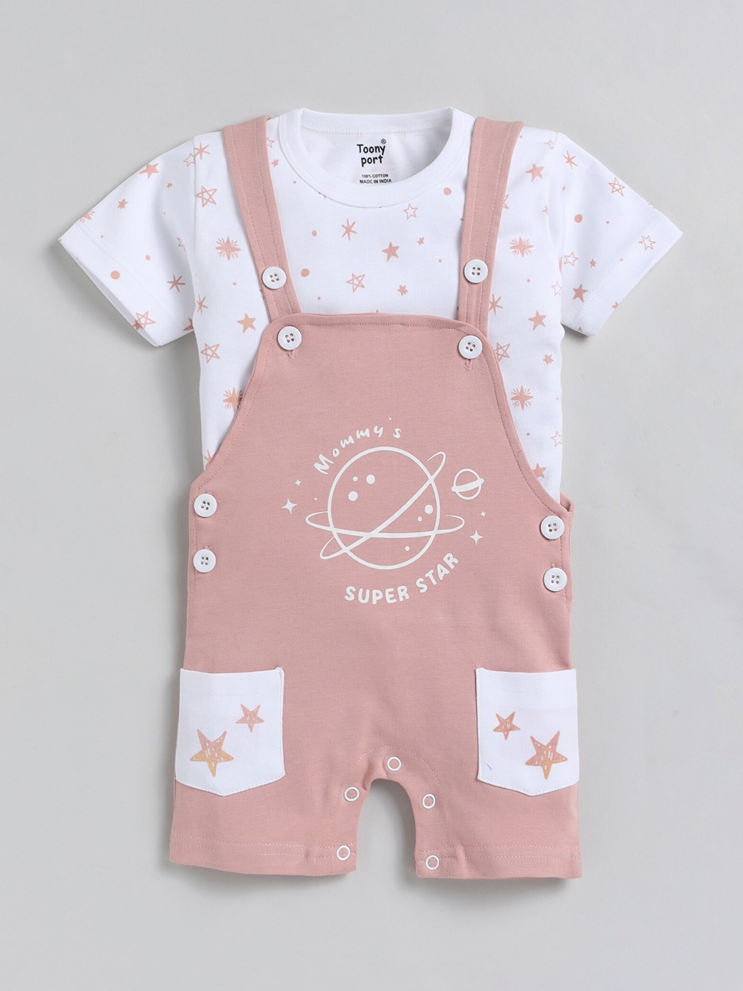 

Toonyport Infants Printed Cotton Romper, Peach