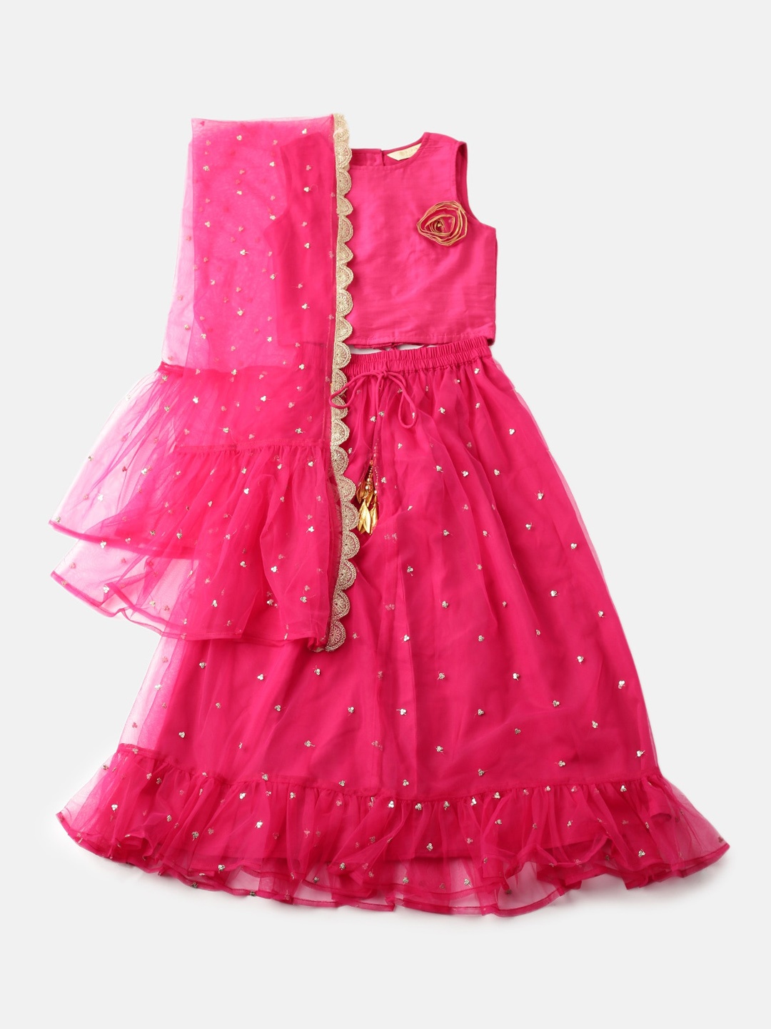 

PIPIN Girls Embellished Ready To Wear Lehenga & Blouse With Dupatta, Pink